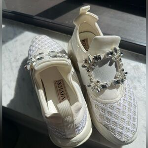 Roger Vivier Cream and Silver Embellished Sneakers